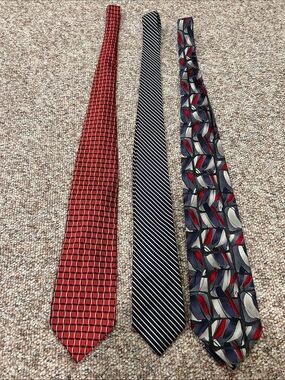 Ralph Lauren Men's Red, Navy & Gray Patterned Silk Tie Trio